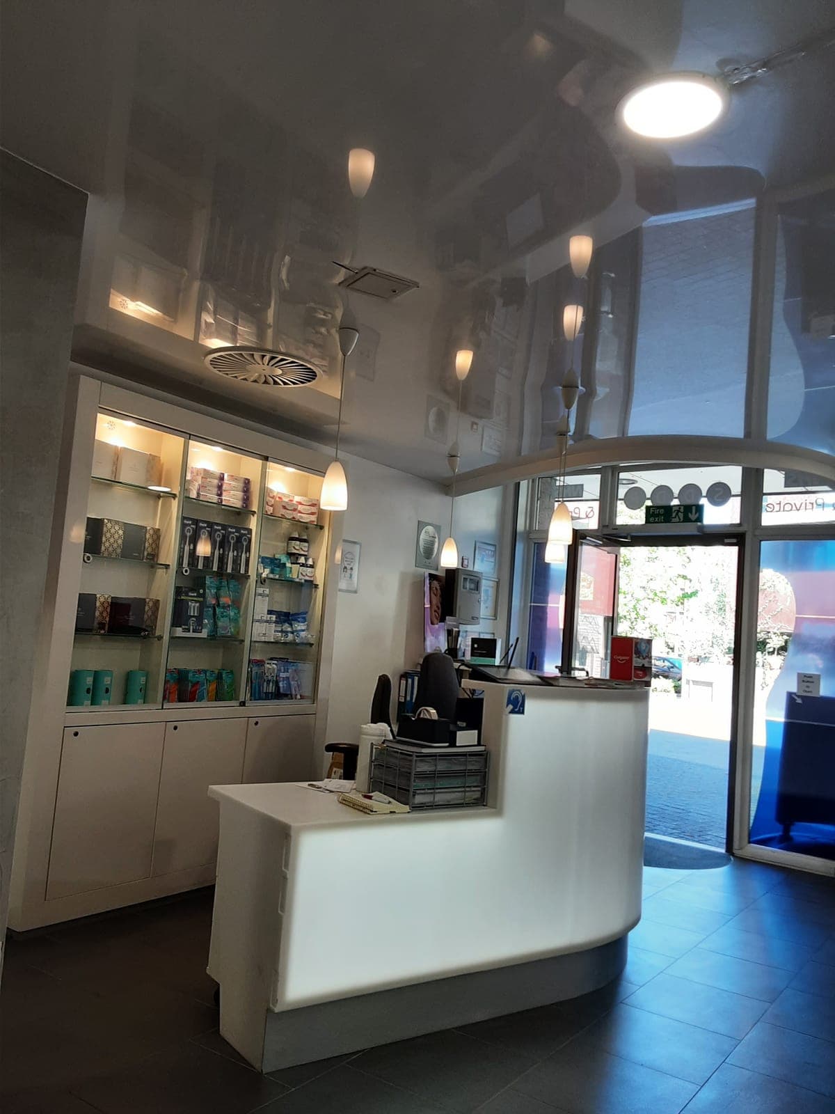 The front desk and entrance at Surrey Docks Dental